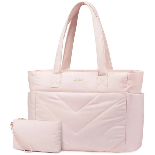 HKM-105555 Puffer Quilted Laptop Tote Bag for Women, 15.6 Inch Large Travel Shoulder Handbag