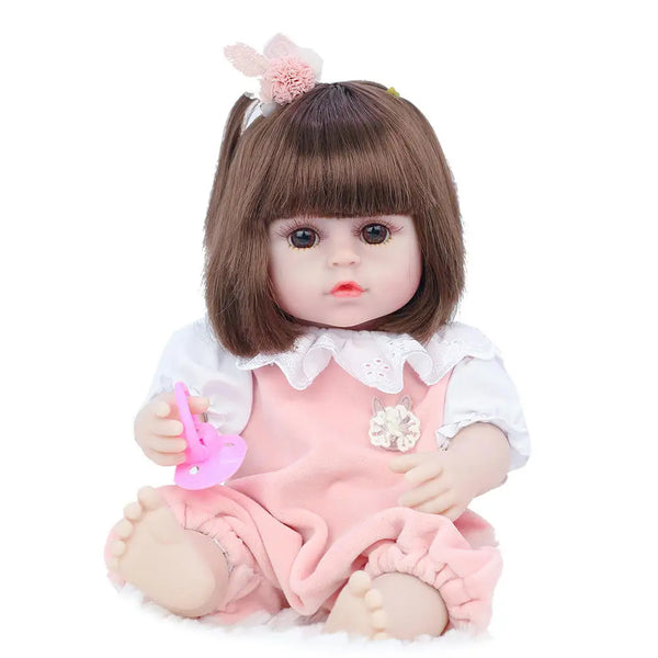 HKM-105683 Full Silicone Reborn Baby Doll with Pacifier - Lifelike Play Toy for Children, 38cm