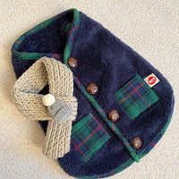 HKM-1057725 Christmas Scarf for Pets in White and Navy Blue - Coral Fleece Available in XS to 2XL