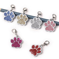 HKM-105875 Custom Glitter Zinc Alloy Dog Tag - Paw Shape, Anti-Lost with Lettering, Lightweight and Individually Packed