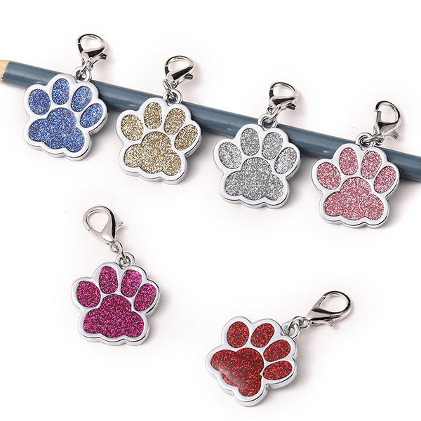 HKM-105875 Custom Glitter Zinc Alloy Dog Tag - Paw Shape, Anti-Lost with Lettering, Lightweight and Individually Packed