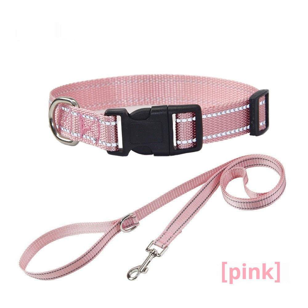 HKM-1059133 Reflective Striped Dog Collar with Outdoor Rope - Multiple Colors Available