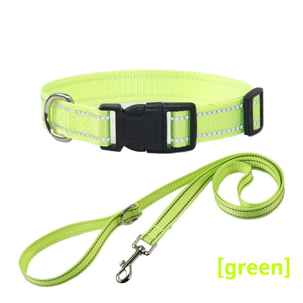 HKM-1059133 Reflective Striped Dog Collar with Outdoor Rope - Multiple Colors Available
