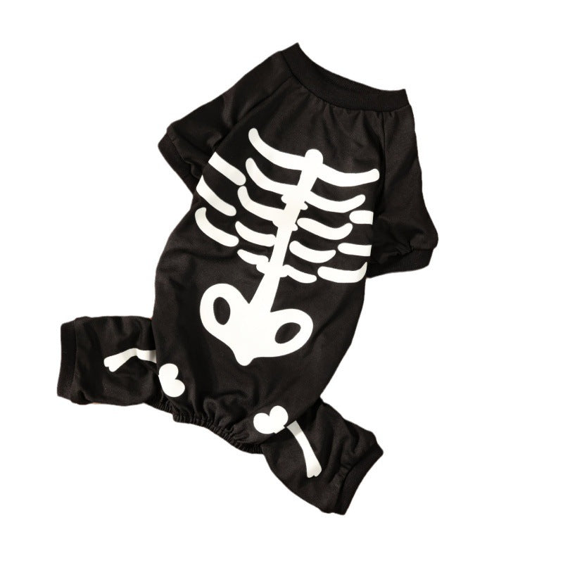 HKM-1059901 Luminous Skull Bones Halloween Pet Clothing for Four-Legged Friends in Milk Silk Fabric