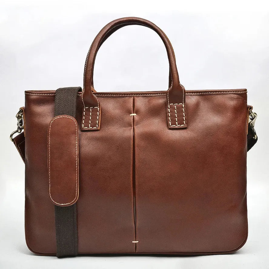 HKM-106067 Luxury Vintage Leather 14 Inch Laptop Bag for Men, Messenger Briefcase Ideal for Business Use