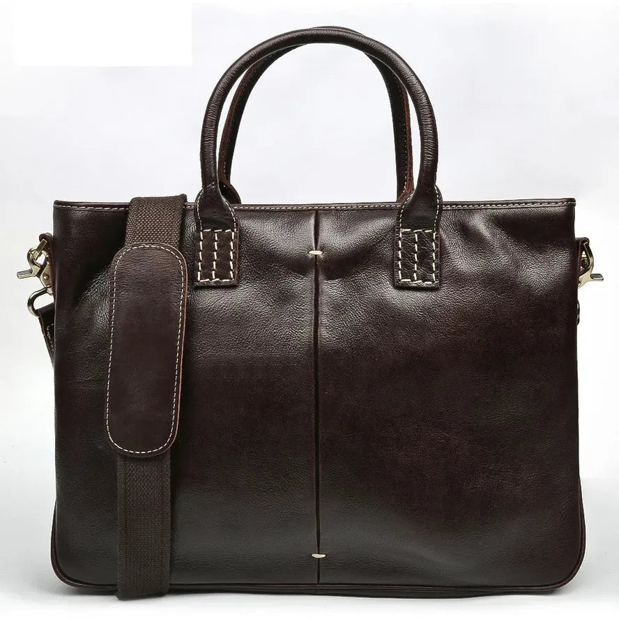 HKM-106067 Luxury Vintage Leather 14 Inch Laptop Bag for Men, Messenger Briefcase Ideal for Business Use