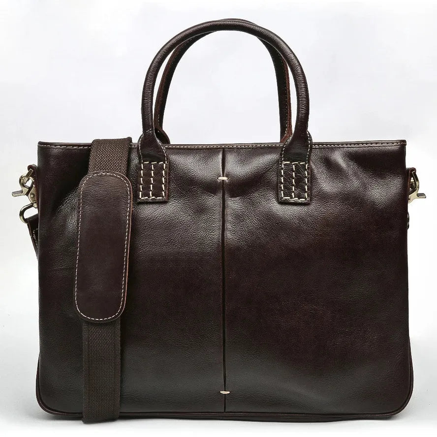 HKM-106067 Luxury Vintage Leather 14 Inch Laptop Bag for Men, Messenger Briefcase Ideal for Business Use