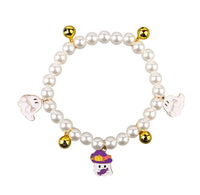 HKM-1061309 Halloween Cat Collar with Simulated Pearl Decoration in Purple Ghost, Skull, and Smile Pumpkin Designs
