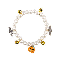 HKM-1061309 Halloween Cat Collar with Simulated Pearl Decoration in Purple Ghost, Skull, and Smile Pumpkin Designs