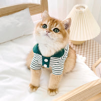 HKM-1063485 Striped Polo Shirt for Cats in Army Green, Tender Yellow, and Big Red