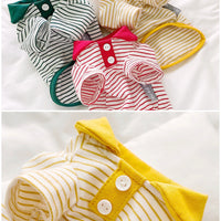 HKM-1063485 Striped Polo Shirt for Cats in Army Green, Tender Yellow, and Big Red