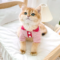 HKM-1063485 Striped Polo Shirt for Cats in Army Green, Tender Yellow, and Big Red