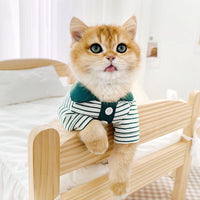 HKM-1063485 Striped Polo Shirt for Cats in Army Green, Tender Yellow, and Big Red