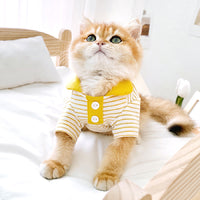 HKM-1063485 Striped Polo Shirt for Cats in Army Green, Tender Yellow, and Big Red