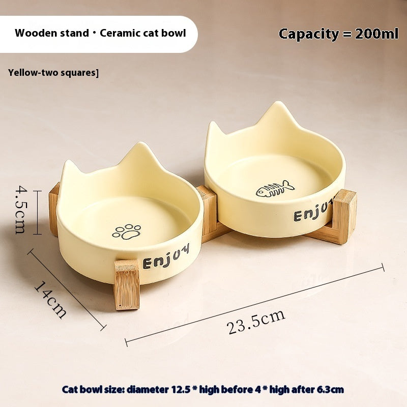 HKM-1065277 2-in-1 Cat Bowl Set with Wooden Frame ¨C Dual Feeding Design for Cats, Various Colors Available