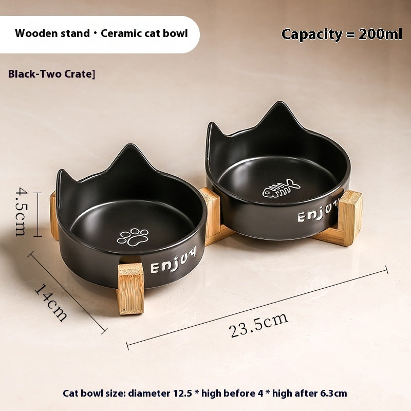 HKM-1065277 2-in-1 Cat Bowl Set with Wooden Frame ¨C Dual Feeding Design for Cats, Various Colors Available