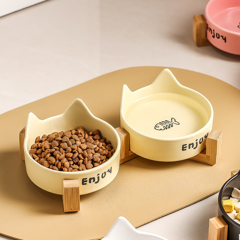 HKM-1065277 2-in-1 Cat Bowl Set with Wooden Frame ¨C Dual Feeding Design for Cats, Various Colors Available