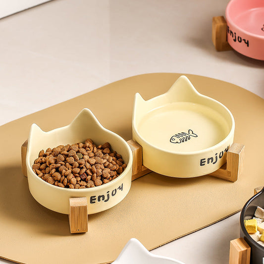 HKM-1065277 2-in-1 Cat Bowl Set with Wooden Frame ¨C Dual Feeding Design for Cats, Various Colors Available