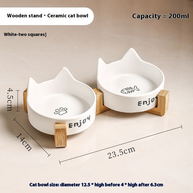 HKM-1065277 2-in-1 Cat Bowl Set with Wooden Frame ¨C Dual Feeding Design for Cats, Various Colors Available