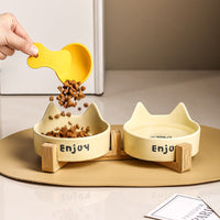 HKM-1065277 2-in-1 Cat Bowl Set with Wooden Frame ¨C Dual Feeding Design for Cats, Various Colors Available