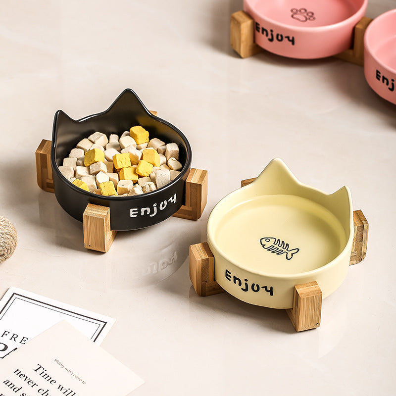 HKM-1065277 2-in-1 Cat Bowl Set with Wooden Frame ¨C Dual Feeding Design for Cats, Various Colors Available