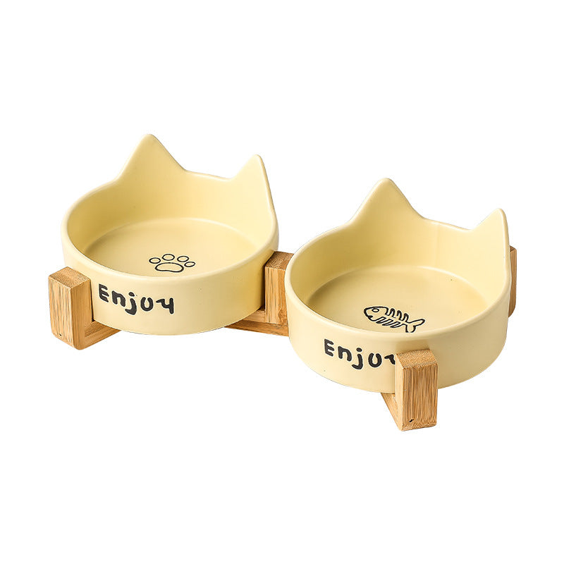 HKM-1065277 2-in-1 Cat Bowl Set with Wooden Frame ¨C Dual Feeding Design for Cats, Various Colors Available