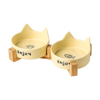 HKM-1065277 2-in-1 Cat Bowl Set with Wooden Frame ¨C Dual Feeding Design for Cats, Various Colors Available