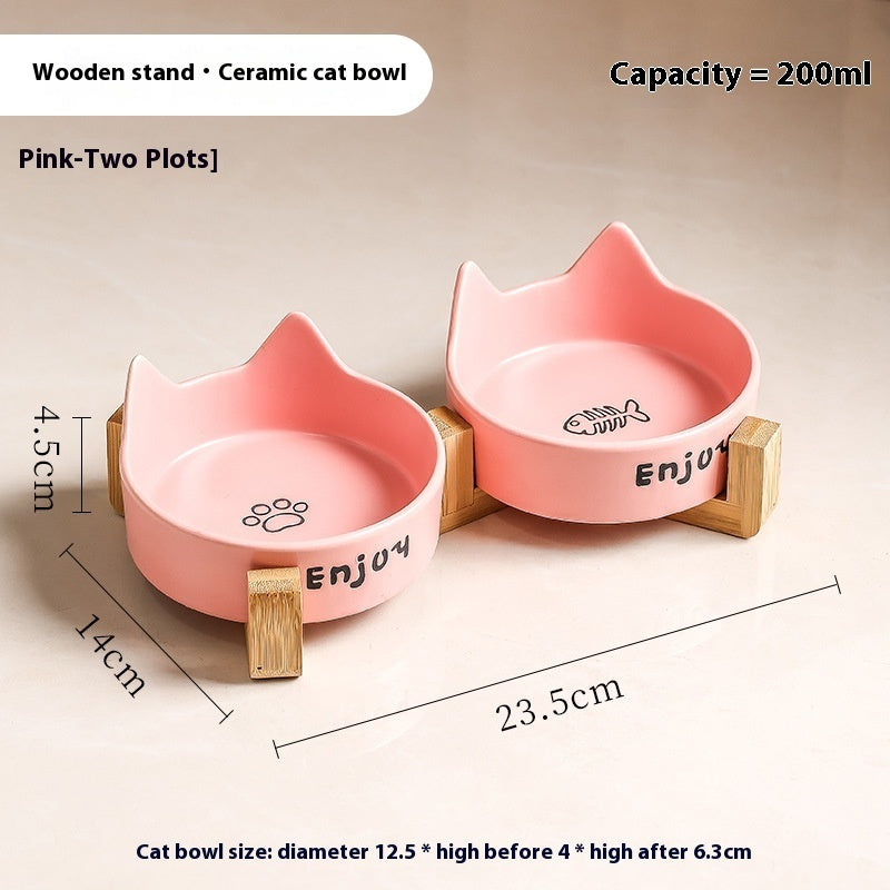 HKM-1065277 2-in-1 Cat Bowl Set with Wooden Frame ¨C Dual Feeding Design for Cats, Various Colors Available