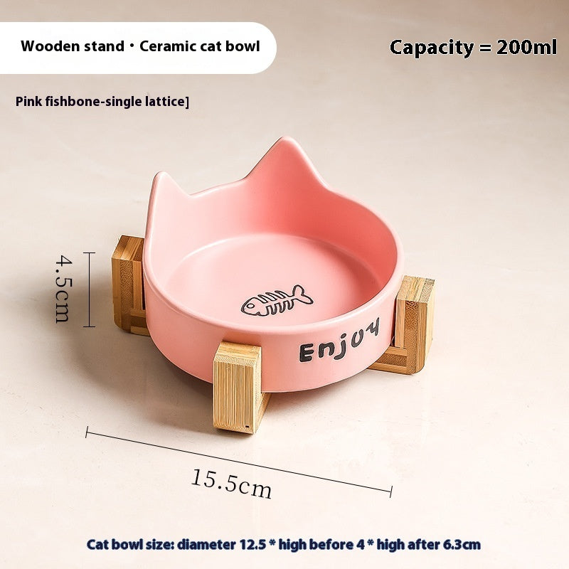 HKM-1065277 2-in-1 Cat Bowl Set with Wooden Frame ¨C Dual Feeding Design for Cats, Various Colors Available