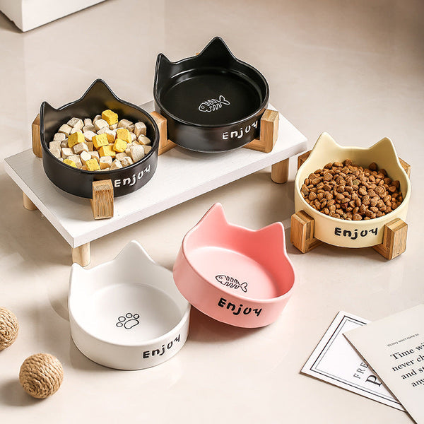 HKM-1065277 2-in-1 Cat Bowl Set with Wooden Frame ¨C Dual Feeding Design for Cats, Various Colors Available