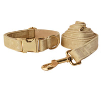 HKM-1067069 Nude Velvet Bow Tie Dog Collar with Matching Rope - Cotton Material, Sizes S to XL