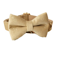 HKM-1067069 Nude Velvet Bow Tie Dog Collar with Matching Rope - Cotton Material, Sizes S to XL