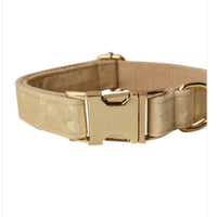 HKM-1067069 Nude Velvet Bow Tie Dog Collar with Matching Rope - Cotton Material, Sizes S to XL