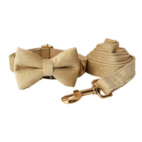 HKM-1067069 Nude Velvet Bow Tie Dog Collar with Matching Rope - Cotton Material, Sizes S to XL