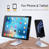 HKM-106707 Adjustable Metal Tablet and Phone Stand Holder for iPhone and iPad - Foldable, Anti-Skid Design