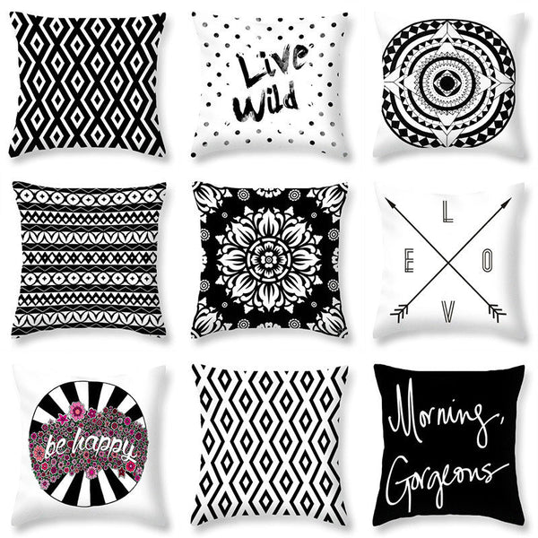 HKM-106707 Single-Sided Peach Skin Pillowcase - Soft Black and White Design, 44cm x 44cm