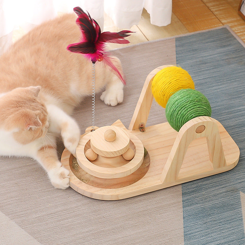 HKM-106771 Creative Solid Wood Turntable Sisal Ball Cat Toy
