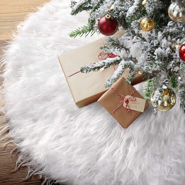 HKM-106771 Plush Faux Fur White Christmas Tree Skirt for Holiday Home Decor - Multiple Sizes Available