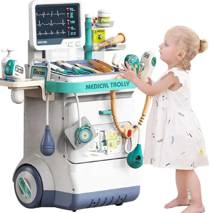 HKM-106835 26-Piece Medical Pretend Play Kit with Trolley Cart for Kids Ages 2-7