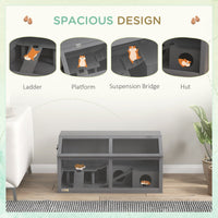 HKM-1068733 Spacious Wooden Hamster Cage with Suspension Bridge, Ladders, and Openable Top for Small Animals