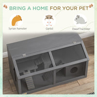 HKM-1068733 Spacious Wooden Hamster Cage with Suspension Bridge, Ladders, and Openable Top for Small Animals