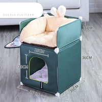 HKM-1069117 Cozy Two-Layer Cat Villa with Polyester Cover and Iron Frame, Available in Multiple Colors