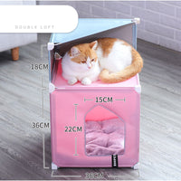 HKM-1069117 Cozy Two-Layer Cat Villa with Polyester Cover and Iron Frame, Available in Multiple Colors