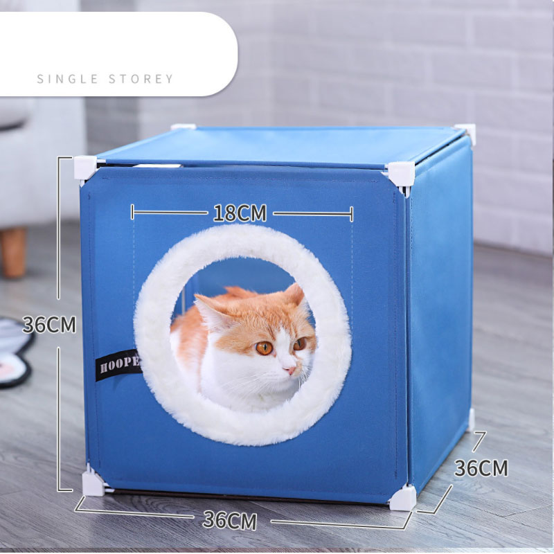 HKM-1069117 Cozy Two-Layer Cat Villa with Polyester Cover and Iron Frame, Available in Multiple Colors