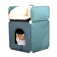 HKM-1069117 Cozy Two-Layer Cat Villa with Polyester Cover and Iron Frame, Available in Multiple Colors