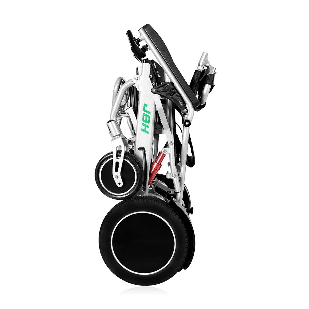 HKM-107027 Lightweight Portable Aluminum Folding Electric Wheelchair with Removable Battery, 20km Range, Silver/Black