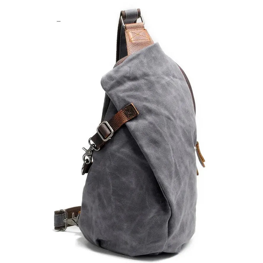 HKM-107027 Men's Wax Canvas Crossbody Messenger Chest Bag - High Capacity Design