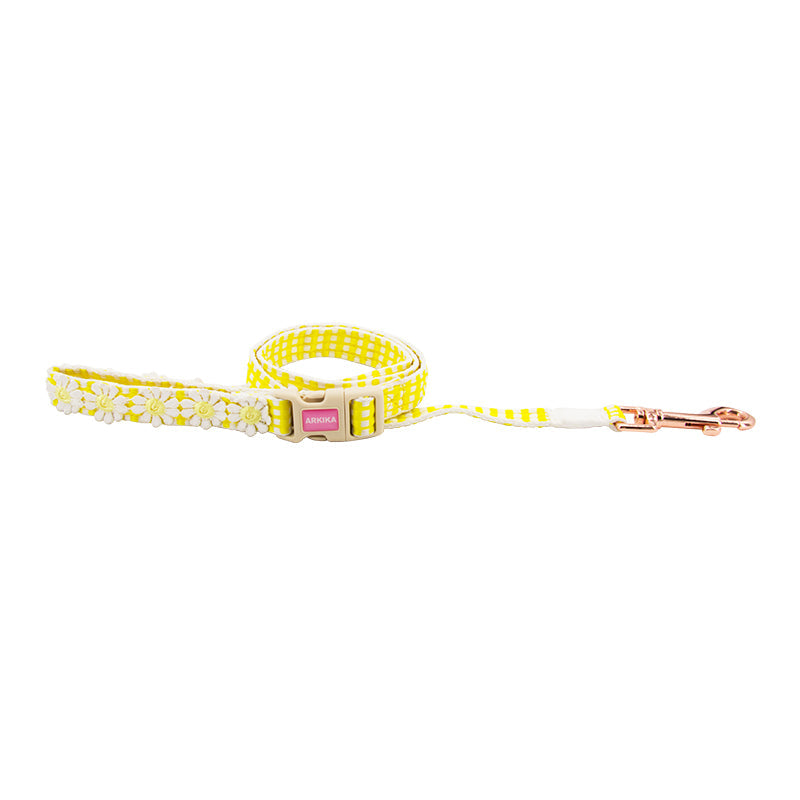 HKM-1070653 Stylish Flower and Fruit Pattern Pet Leash and Harness Set in Pineapple Yellow and Peach Powder