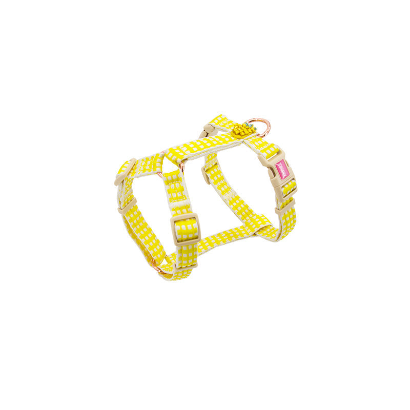 HKM-1070653 Stylish Flower and Fruit Pattern Pet Leash and Harness Set in Pineapple Yellow and Peach Powder