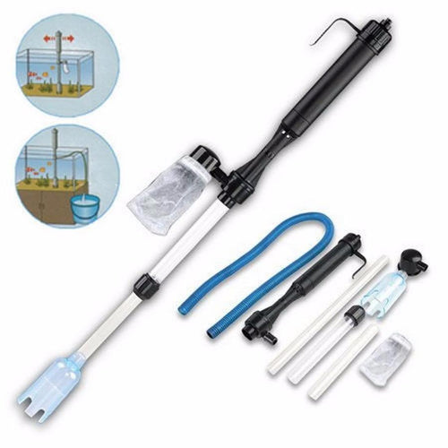HKM-107155 Aquarium Gravel Cleaner Siphon with Adjustable Height and Dual Suction Tubes, Suitable for Aquariums up to 52cm Deep, Includes Hose and Filter Bag